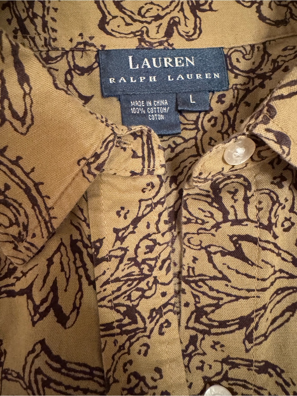 Lauren Ralph Lauren Tan and Black Paisley Short-Sleeve Button-Down Shirt - Picture 5 of 5